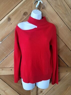 ANTONIO MELANI Red Off-Shoulder Asymmetric Sweater